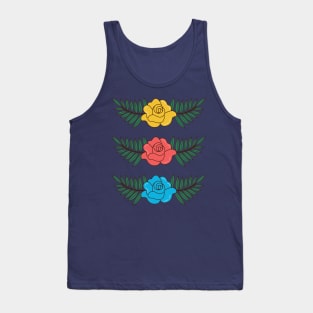 Red Blue and Yellow Roses Flower - Floral Greenery Christmas Wreath Tank Top